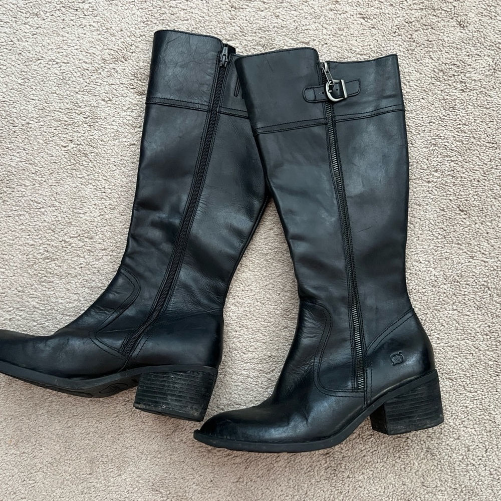Black Leather Knee-High Boots